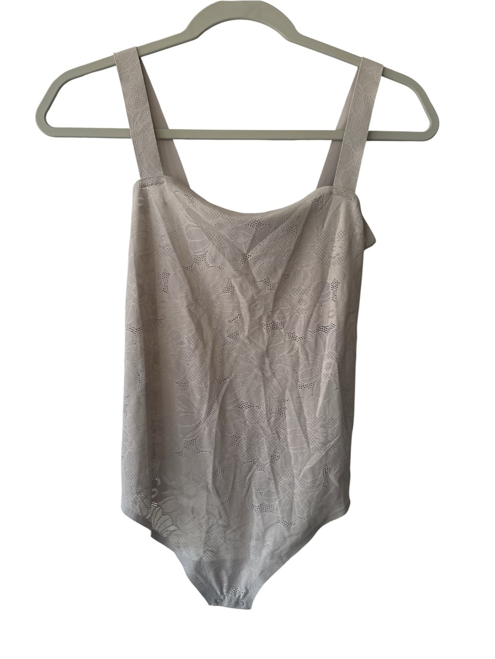Aerie Floral Lace Seamless Bodysuit Tan Beige XS Thong Snap Closure